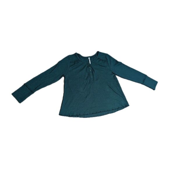 Anthropologie Henley Top Long Sleeve Waffle Knit top Turquoise/Tesl Size Large - Picture 1 of 7